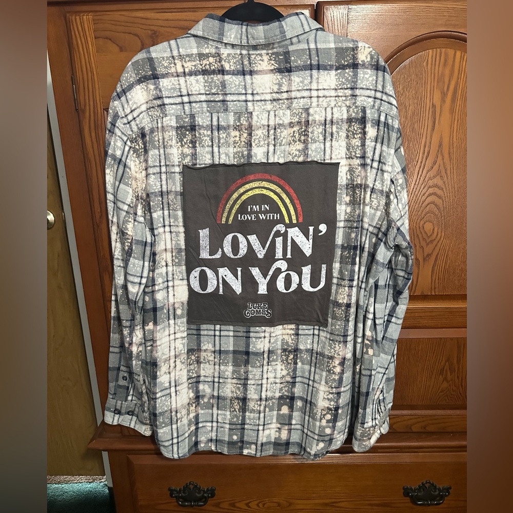Luke Combs upcycled bleached flannel tee One of a Kind